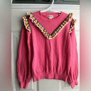Hatley pink knit rainbow ruffles size 10
